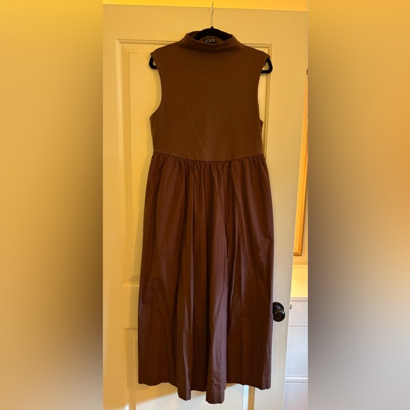J.Crew Fitted knit mockneck dress with poplin skirt in brown, size L - Picture 5 of 7